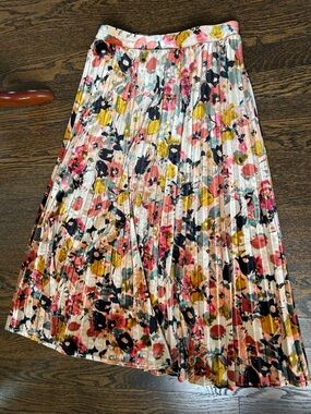 Maeve Floral Pleated Maxi Skirt in Coral, Mustard & Black